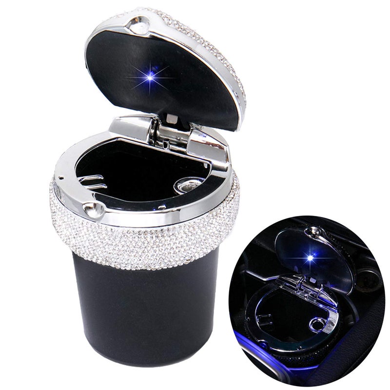 WedFeir Car Ashtray, Portable Cigarette Smokeless Cylinder Cup Holder with Blue LED Light Indicator, Car Accessories for Women,Ideal for Car,Home and Office, Black. - Image 1